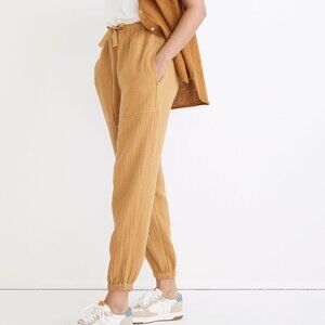 Madewell Lightspun Pull-On Mid-Rise Joggers Size L Crinkle‎ Waffle Earthen Gold